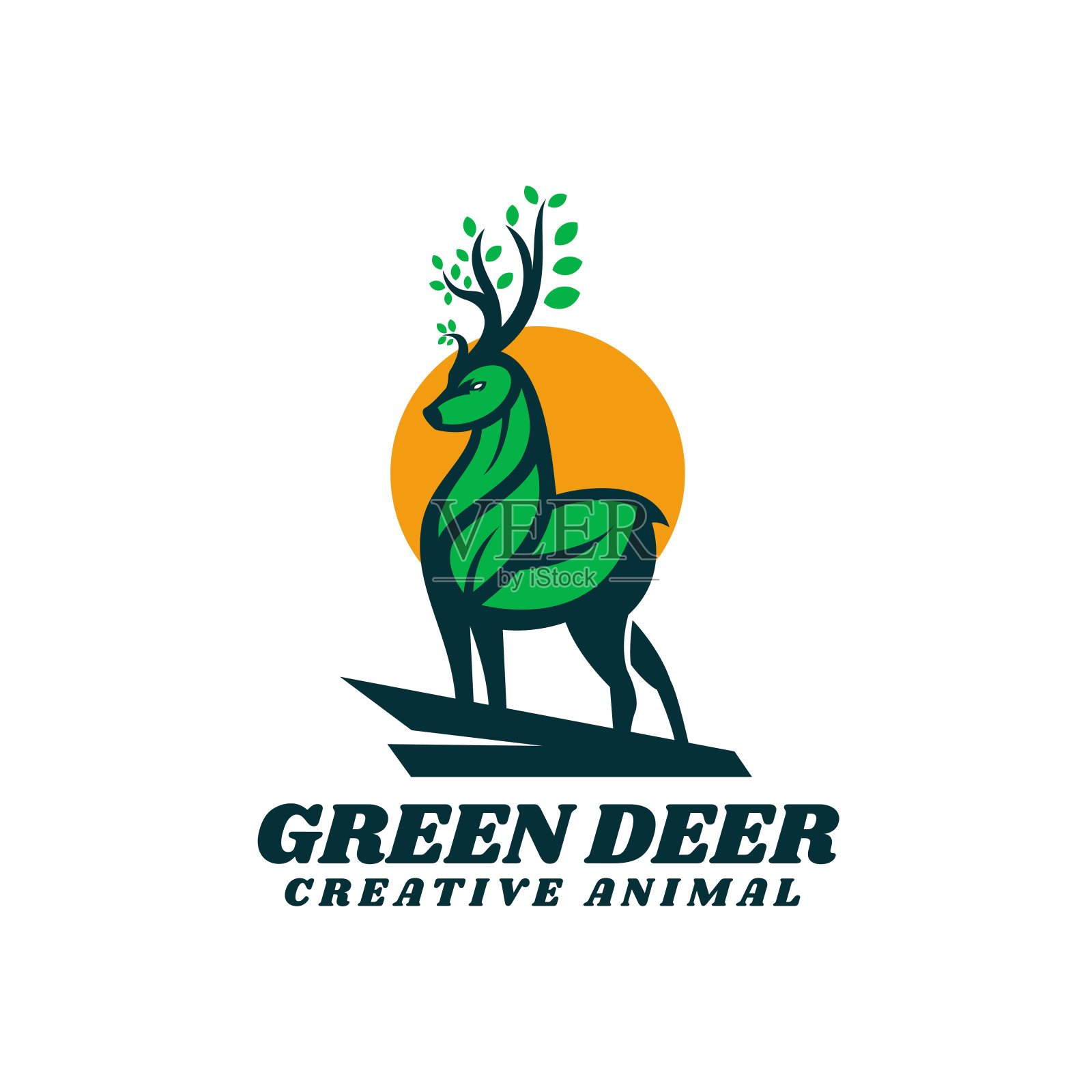 矢量插图绿鹿简单吉祥物风格插画图片素材