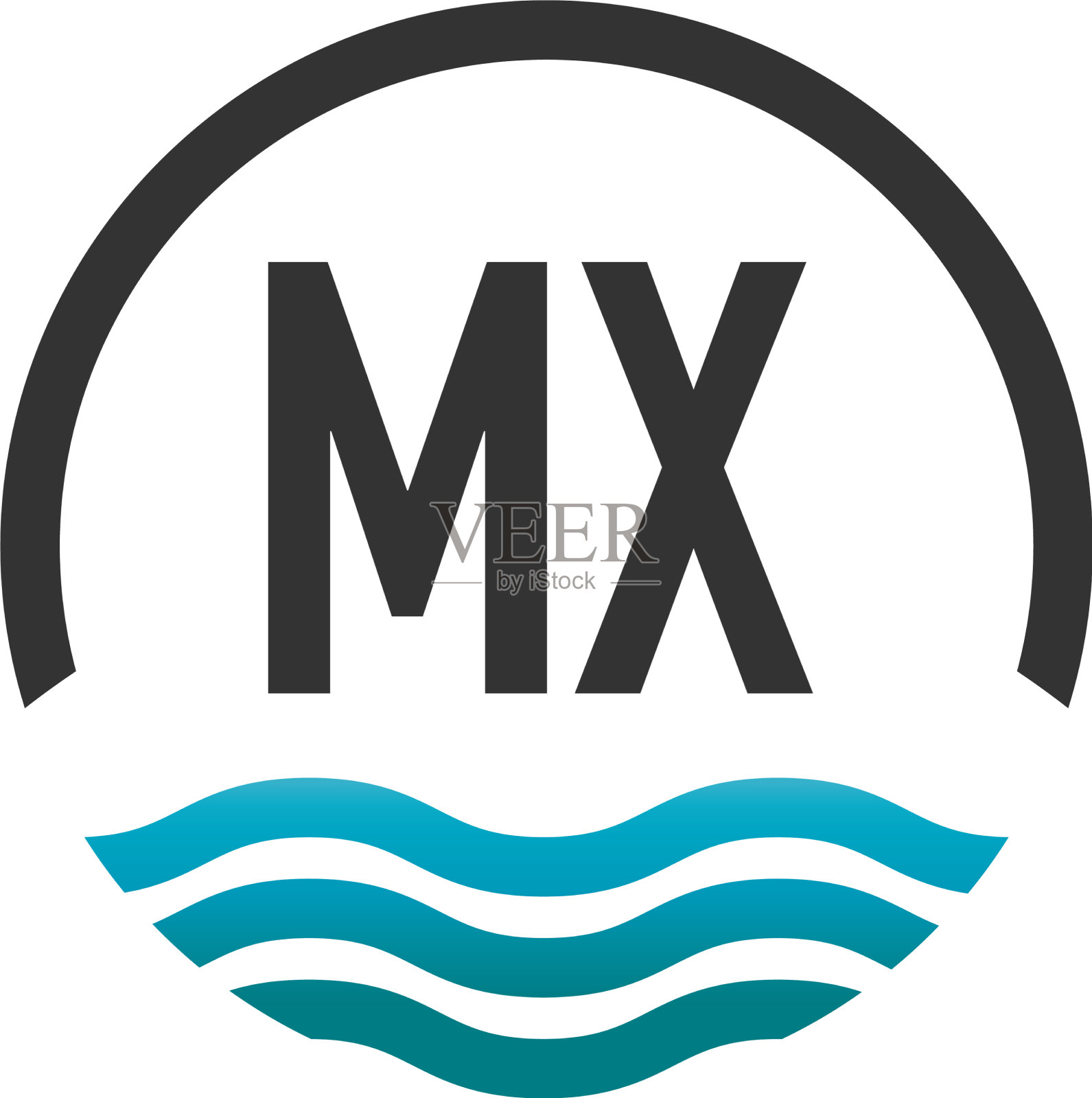 首字母mx创意圈沙滩和太阳插画图片素材