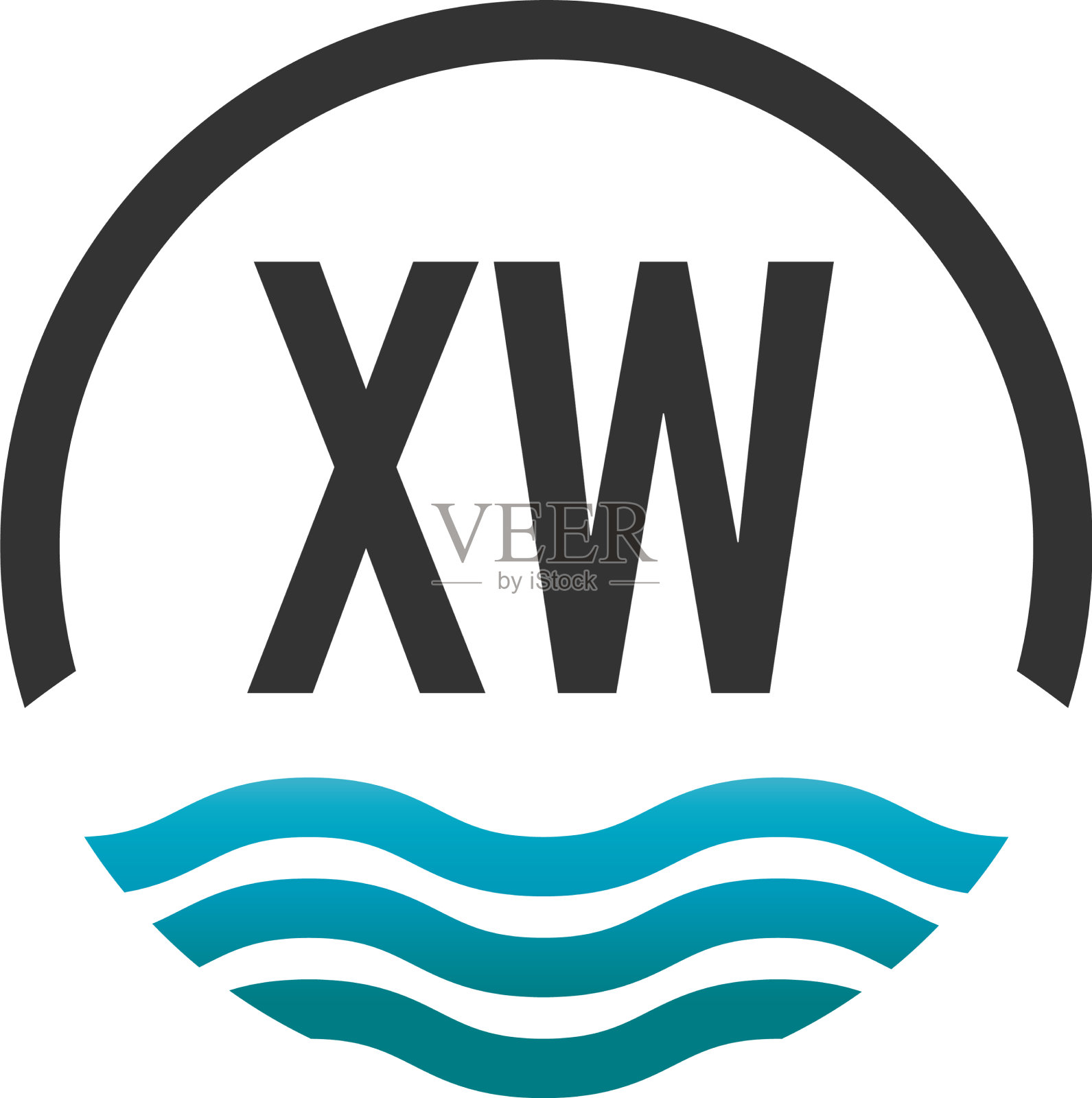 首字母xw创意圈沙滩和太阳插画图片素材