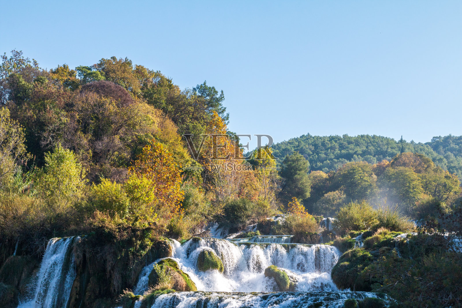克罗地亚喀尔卡国家公园的Skradinski Buk瀑布照片摄影图片