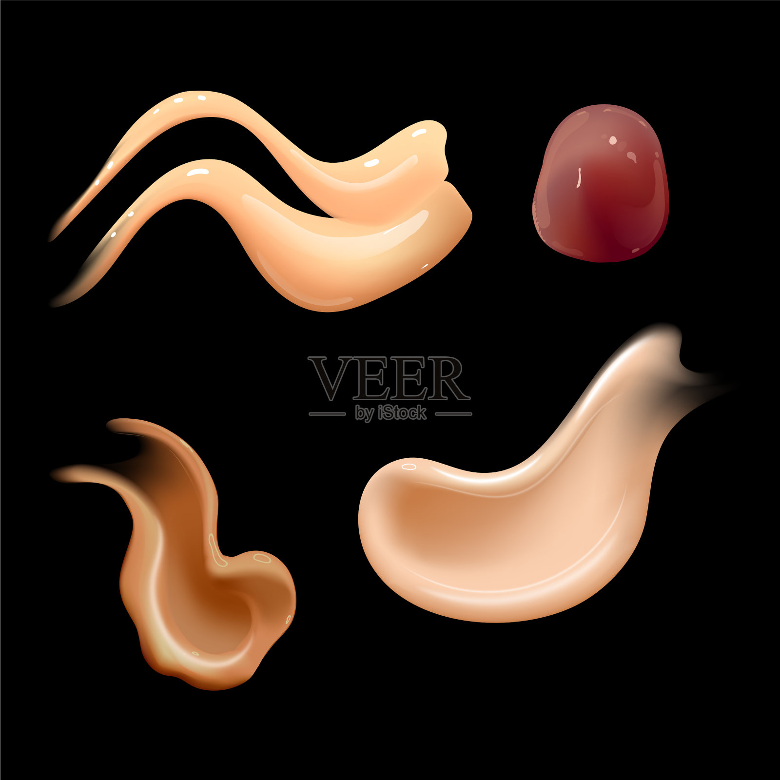 设置逼真的化妆霜涂抹皮肤爽肤水插画图片素材