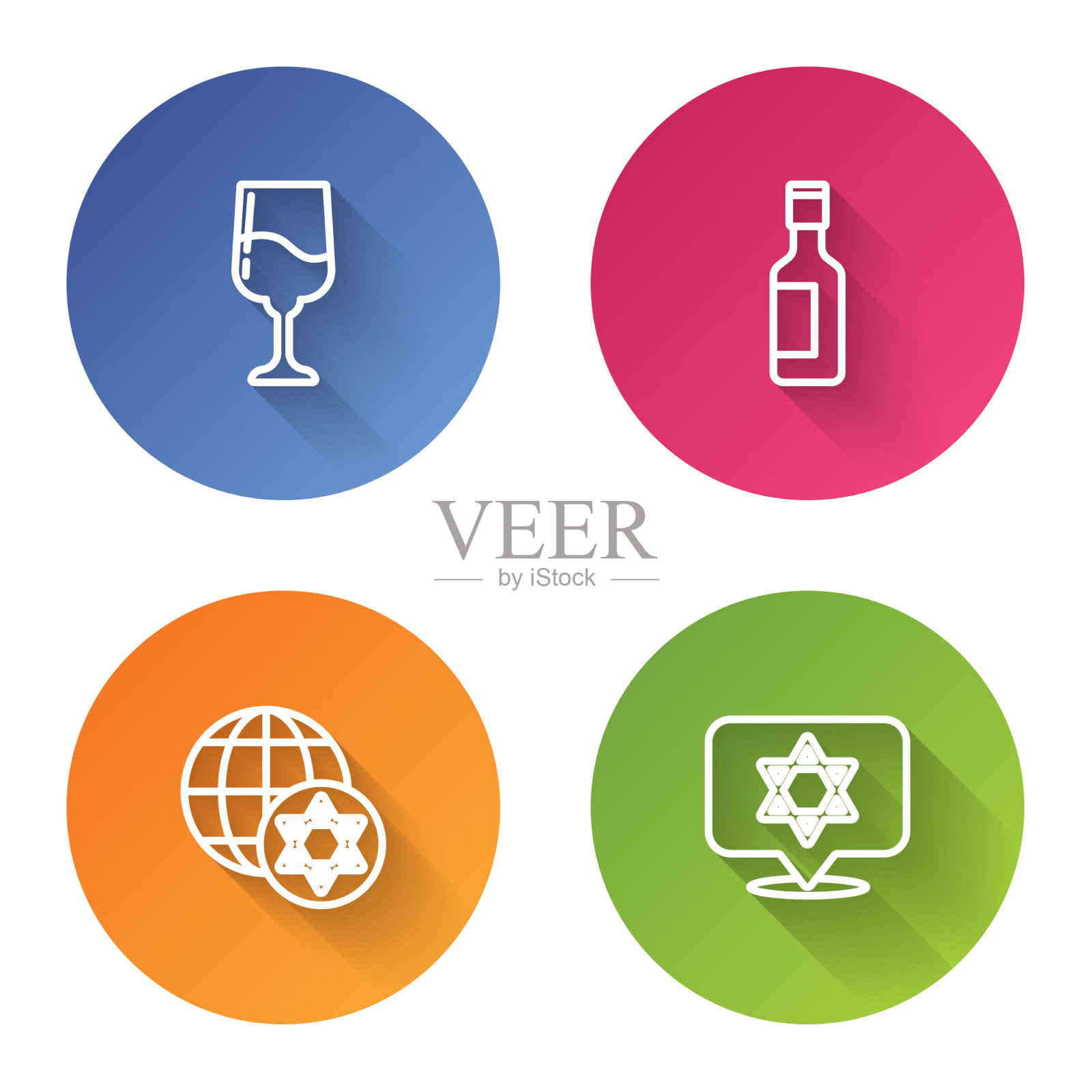 设行犹太高脚杯酒瓶世界图标素材