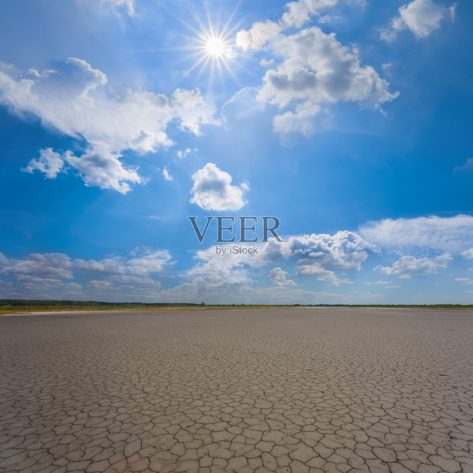 炙热的阳光下盐碱地干裂，生态灾难的自然景象照片摄影图片