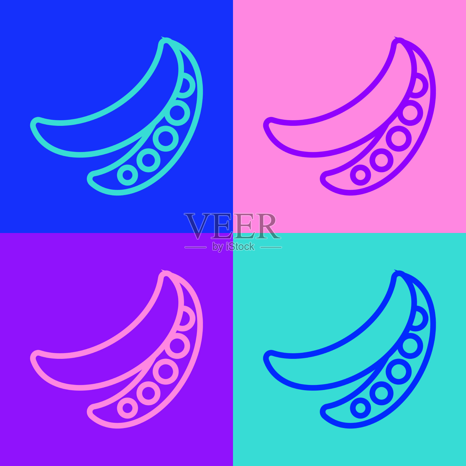 波普艺术线绿色豌豆图标孤立的颜色插画图片素材