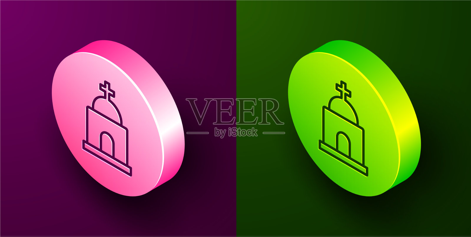 等距线老地窖图标孤立在紫色图标素材