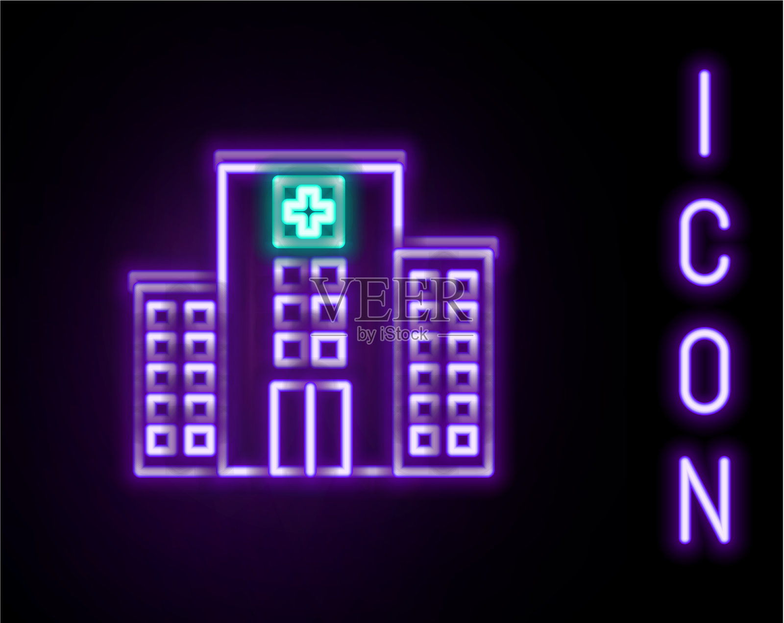 发光的霓虹线与医疗大楼插画图片素材