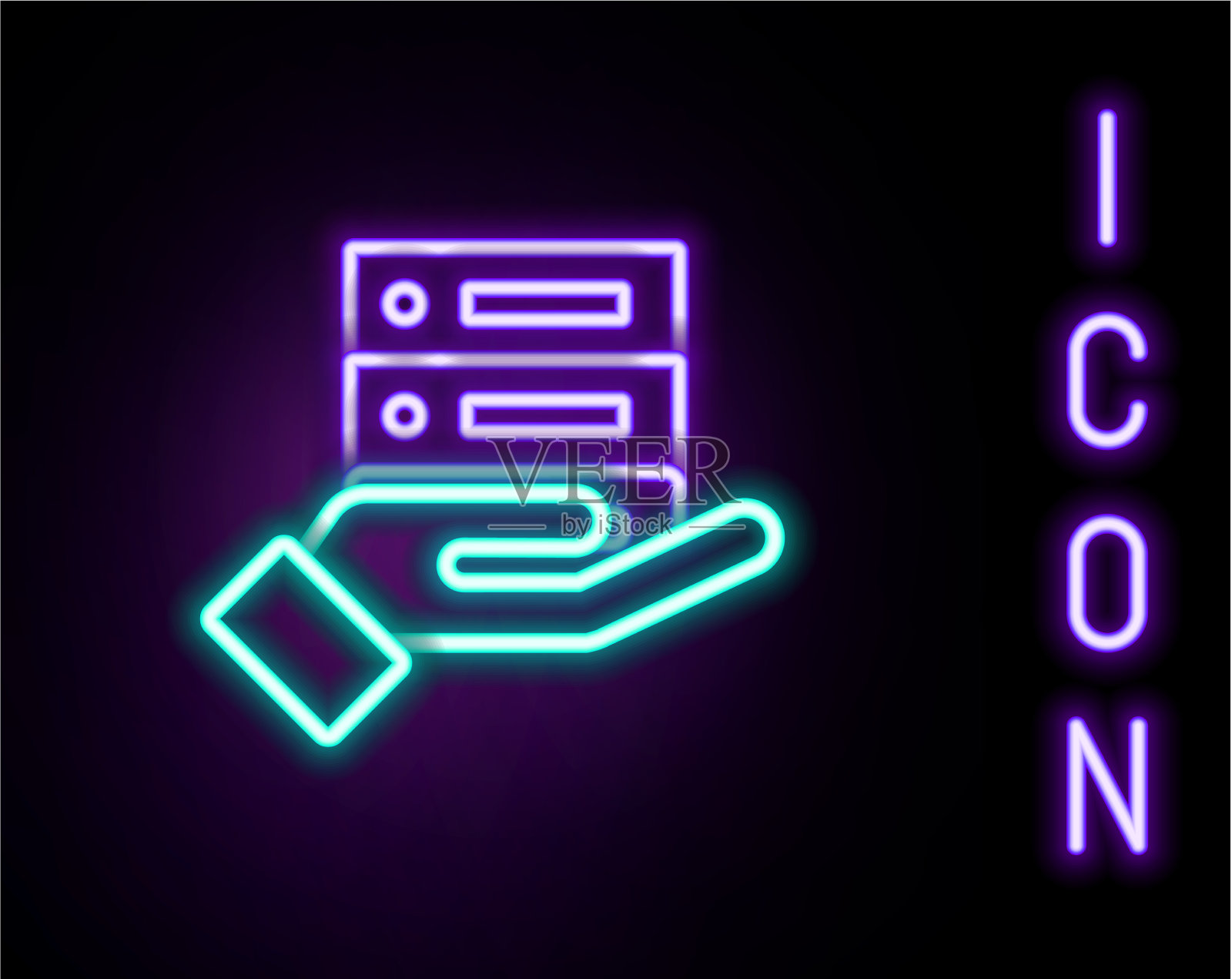 发光的霓虹灯线服务器数据网络托管图标插画图片素材