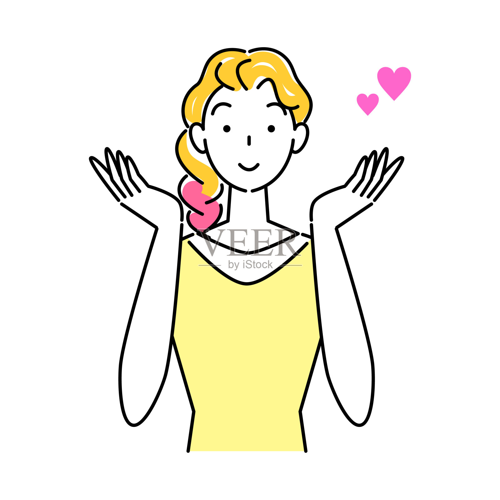 染粉色发梢的快乐可爱女人：头发护理插画图片素材