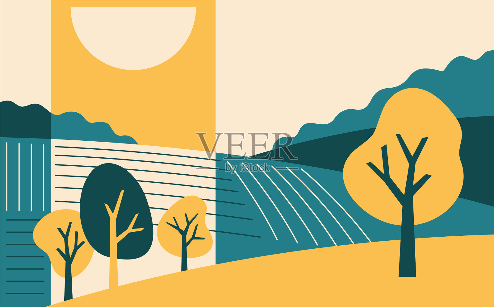 美丽的抽象卡通景观使用4种颜色插画图片素材