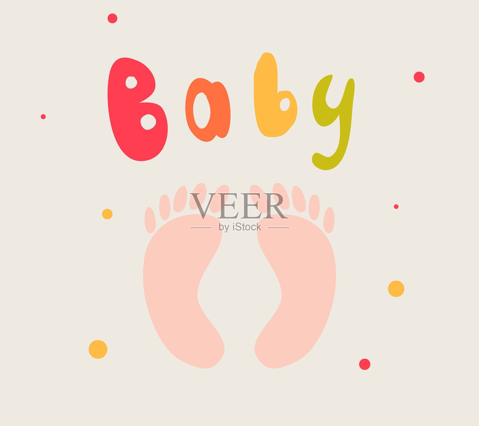 一个小孩的脚印，手画的“婴儿”字。向量的儿童插图插画图片素材