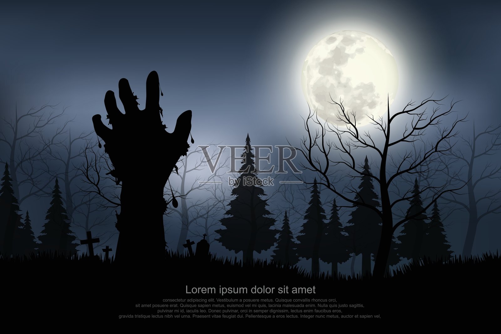 月圆之夜，鬼手出现了。插画图片素材