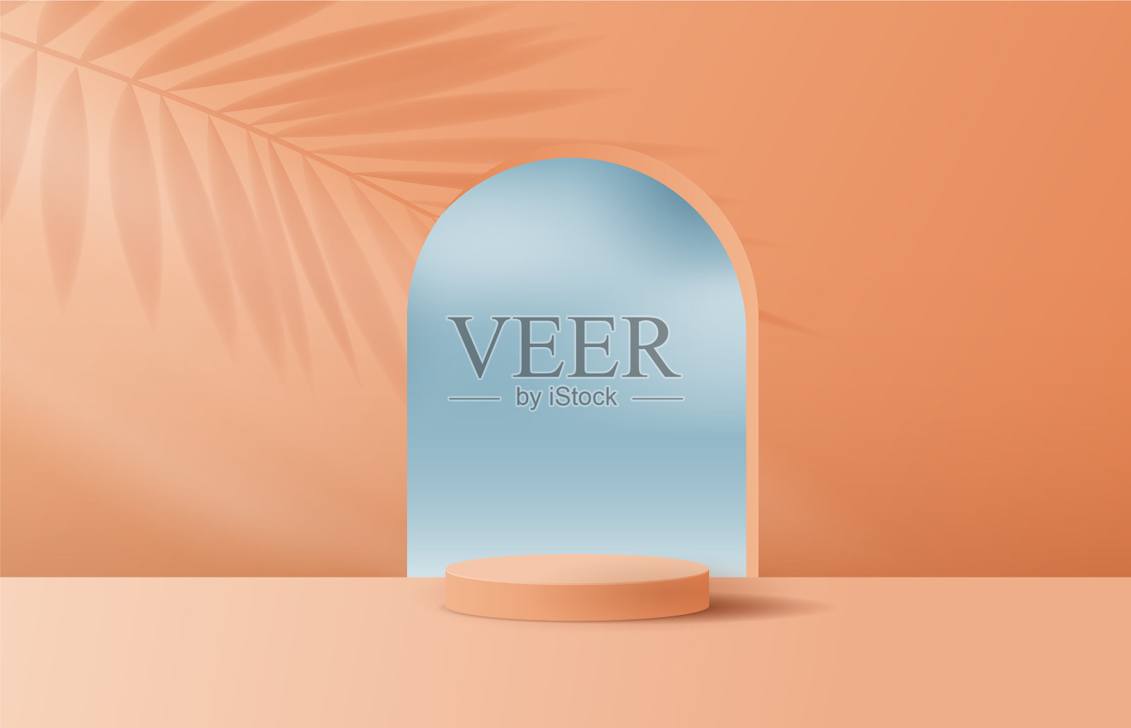 化妆品橙色背景和优质领奖台插画图片素材