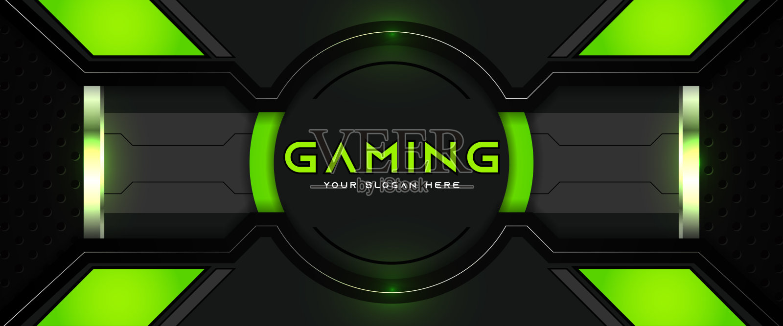 未来的绿色和黑色抽象游戏横幅设计与金属技术的概念。矢量图插画图片素材