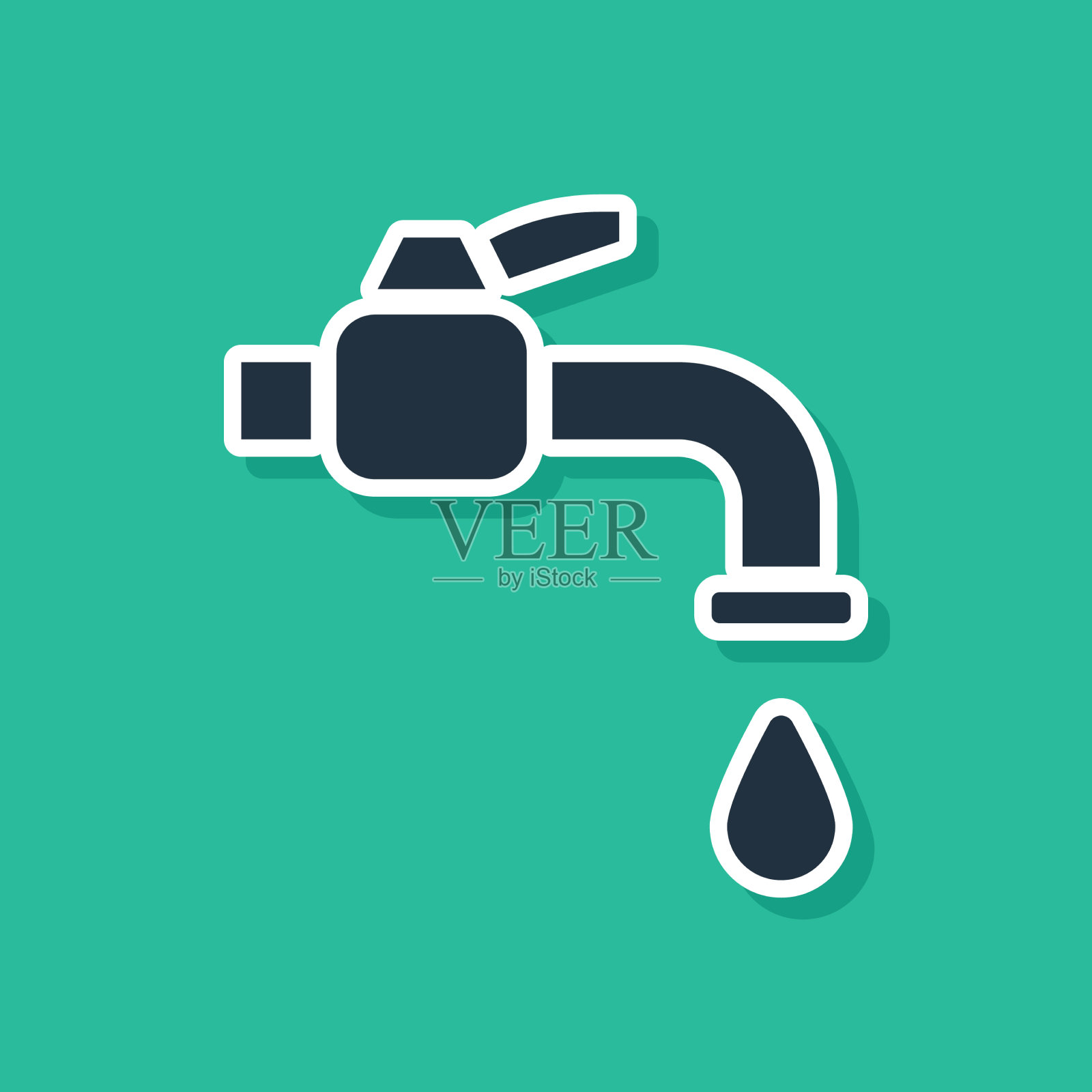 蓝色水龙头图标隔离在绿色背景插画图片素材