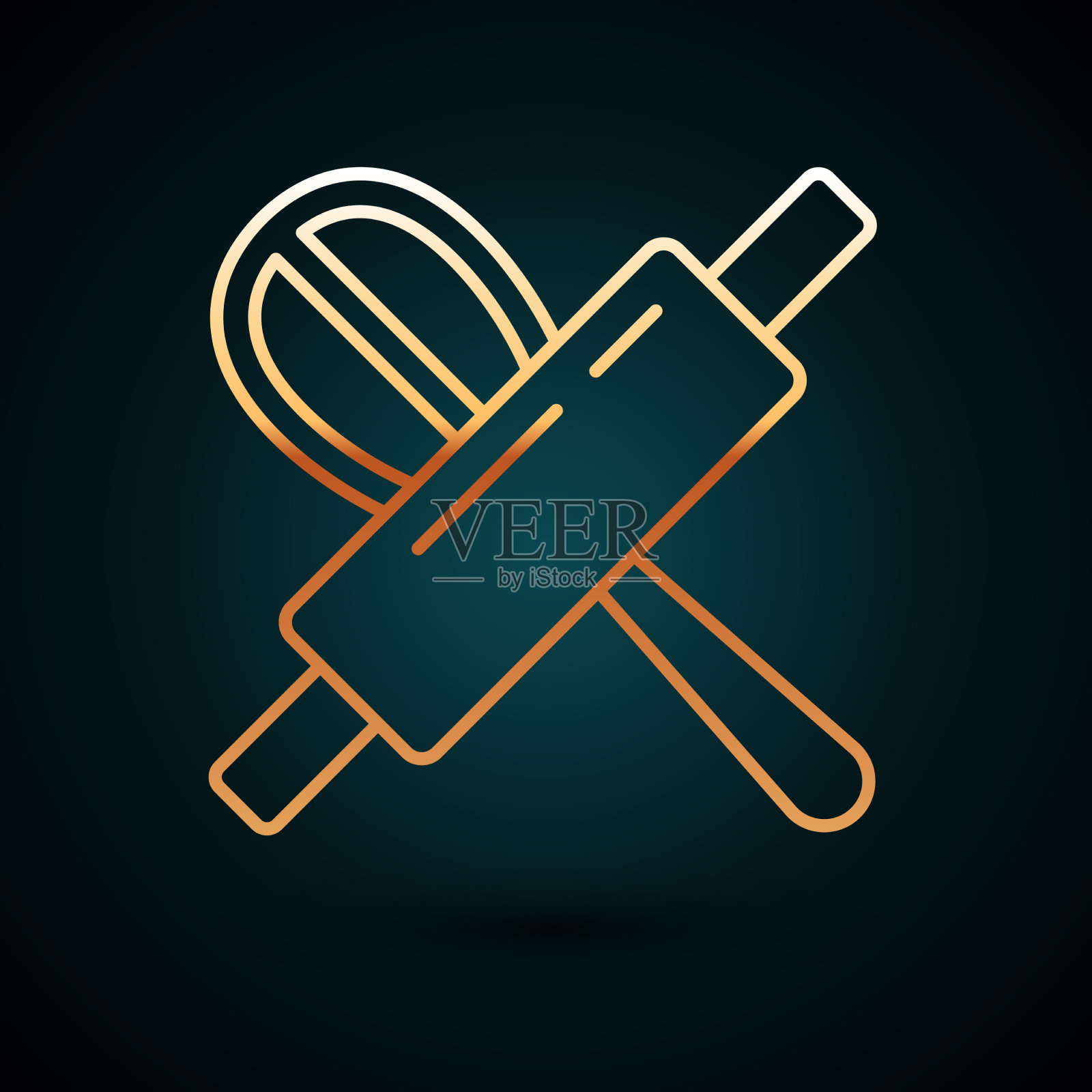 金线厨房搅拌器和擀面杖图标插画图片素材