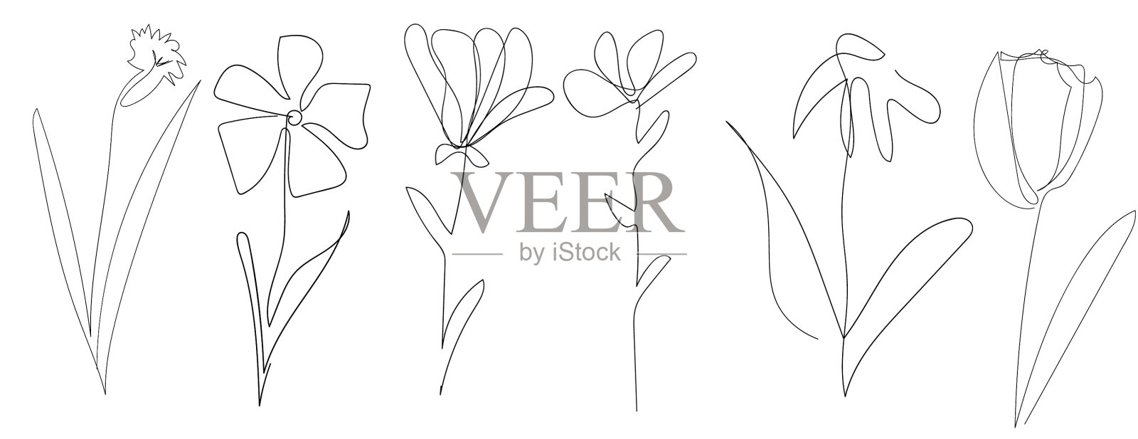 单线绘花集花图标素材