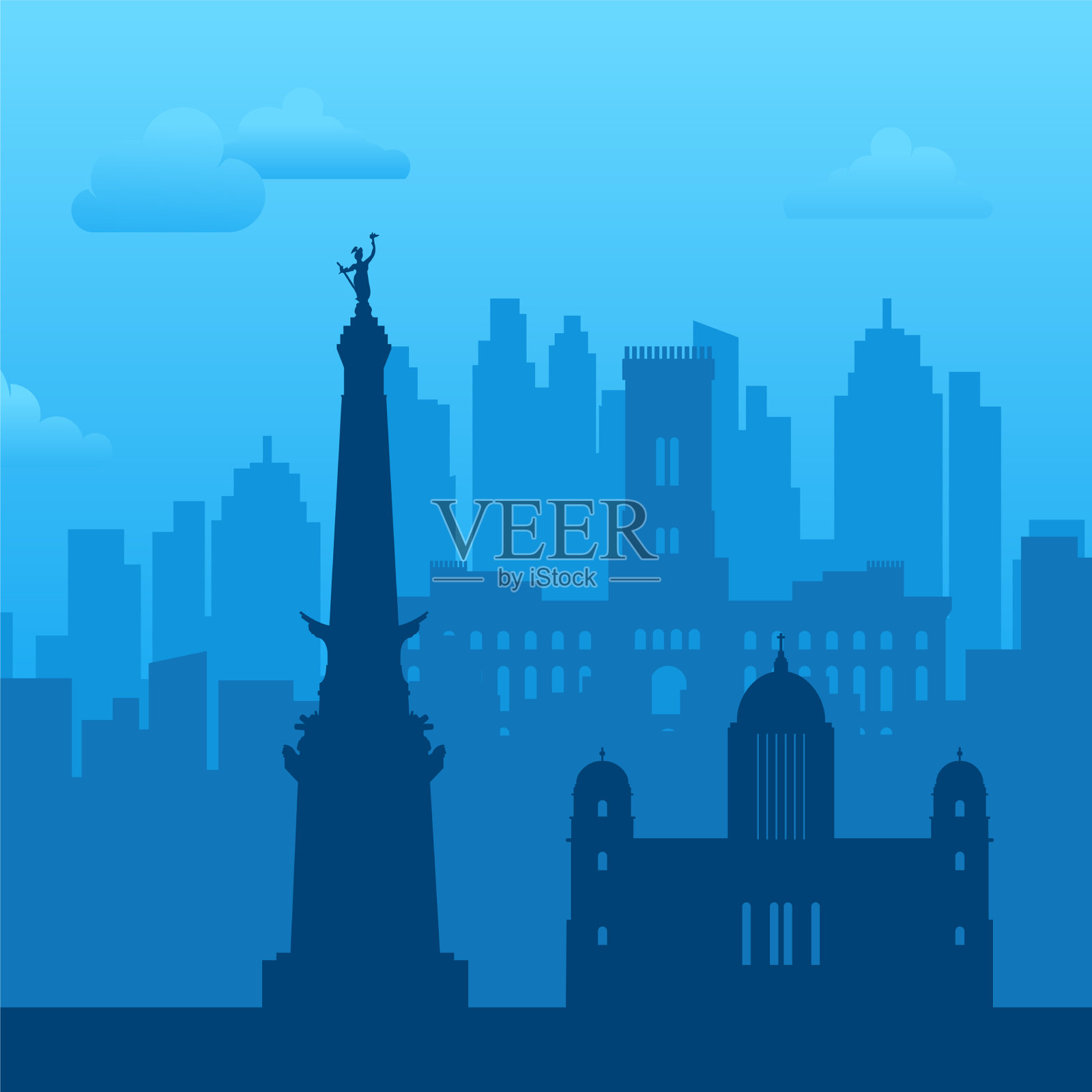 印第安纳波利斯是美国著名的城市景观背景插画图片素材