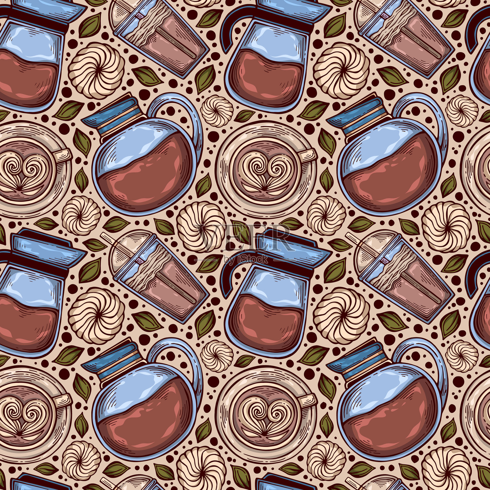 彩色手绘咖啡图案插画图片素材