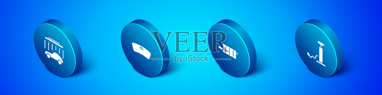 设置等距洗车消声器和空气泵图标素材