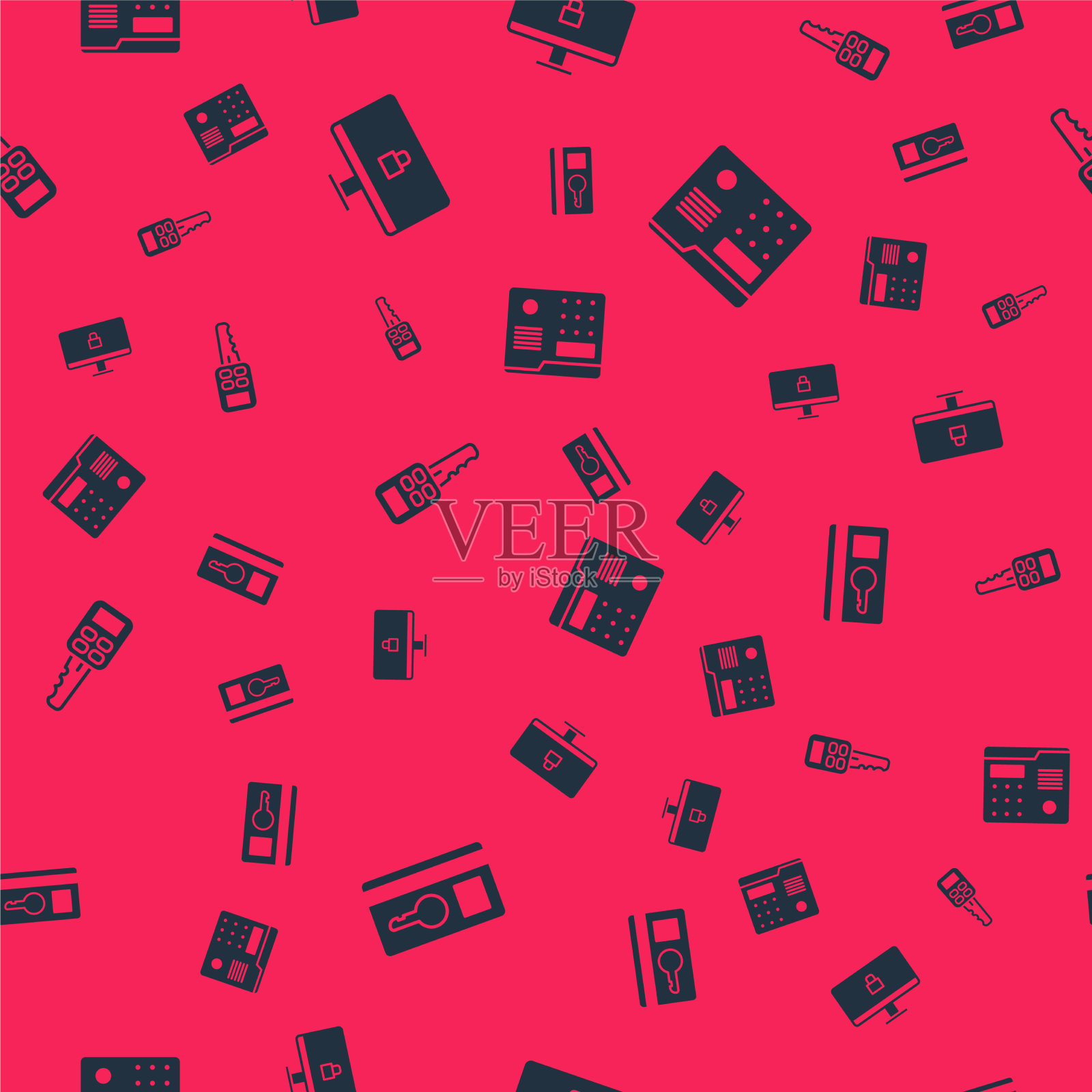 在电脑监控车钥匙上设置钥匙卡锁图标素材