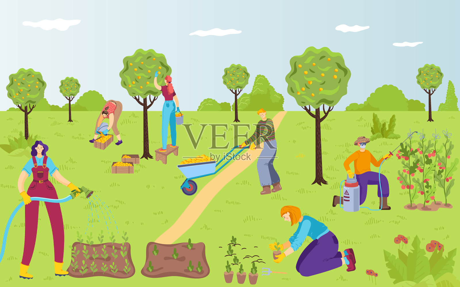 人们共同品性户外园艺插画图片素材