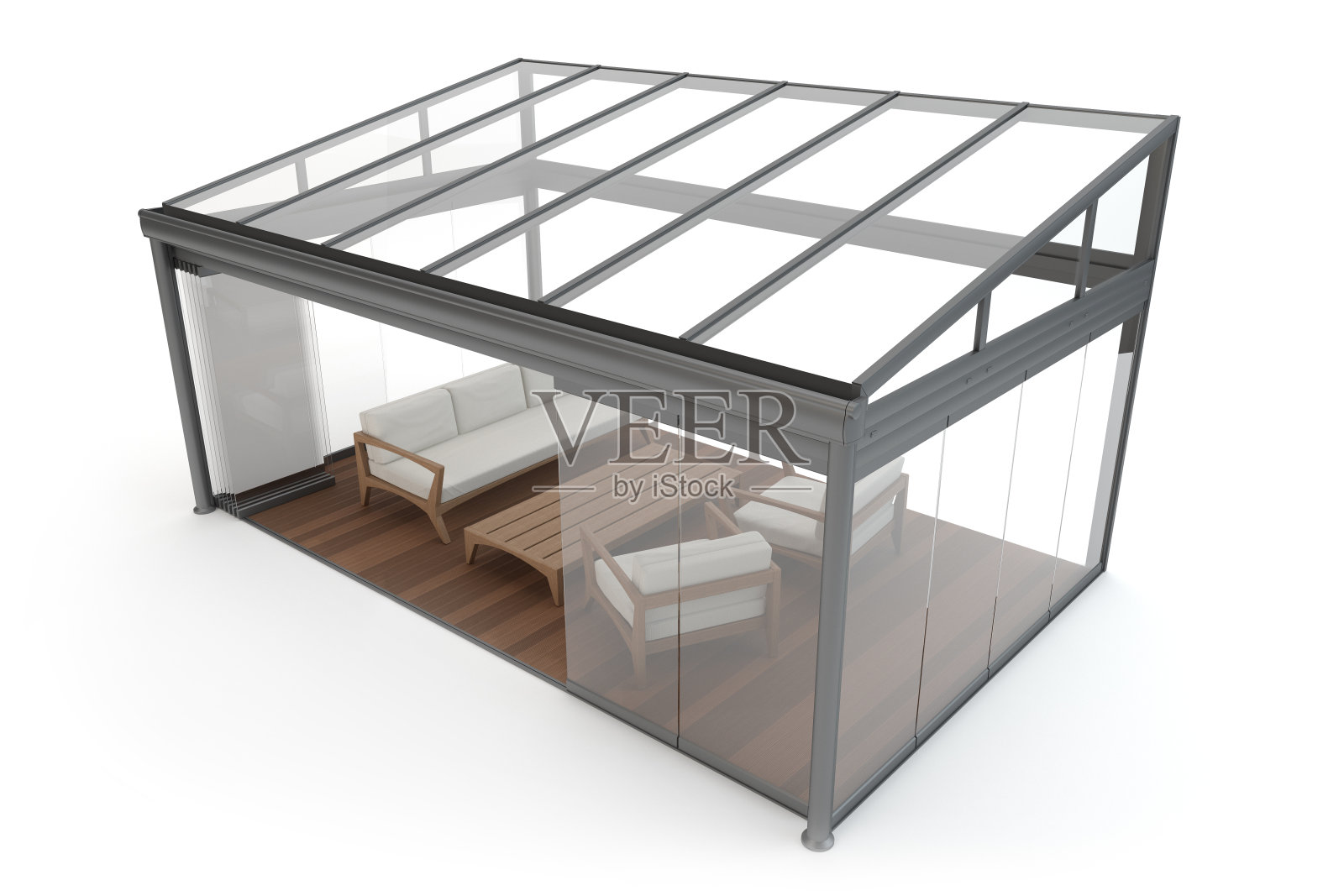 露台天篷-冬季花园，孤立的白色，3d插图照片摄影图片