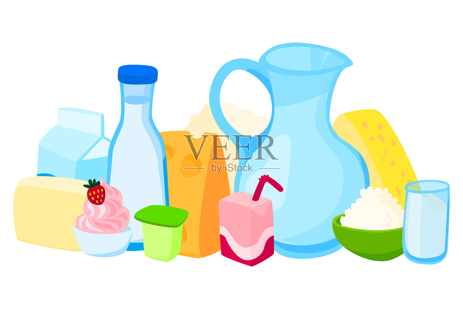 设置乳制品切片芝士盘酸奶罐图标素材