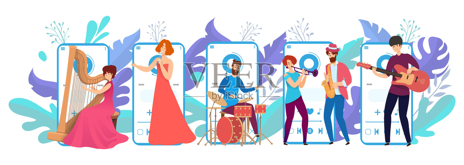 在线音乐表演智能手机音乐设计元素图片