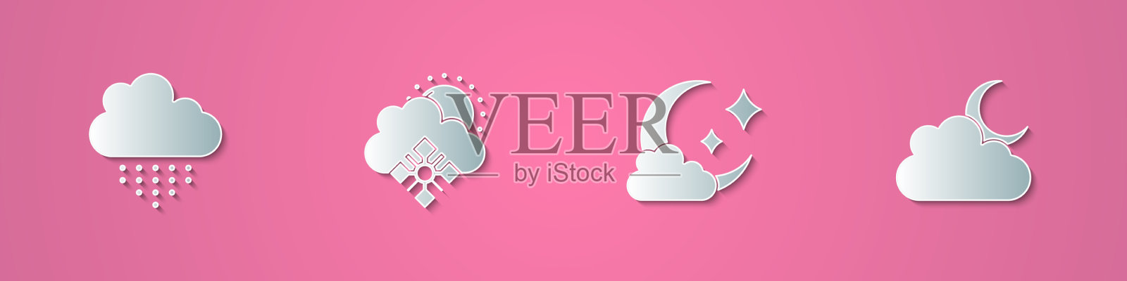 集纸剪云雨雪日月插画图片素材