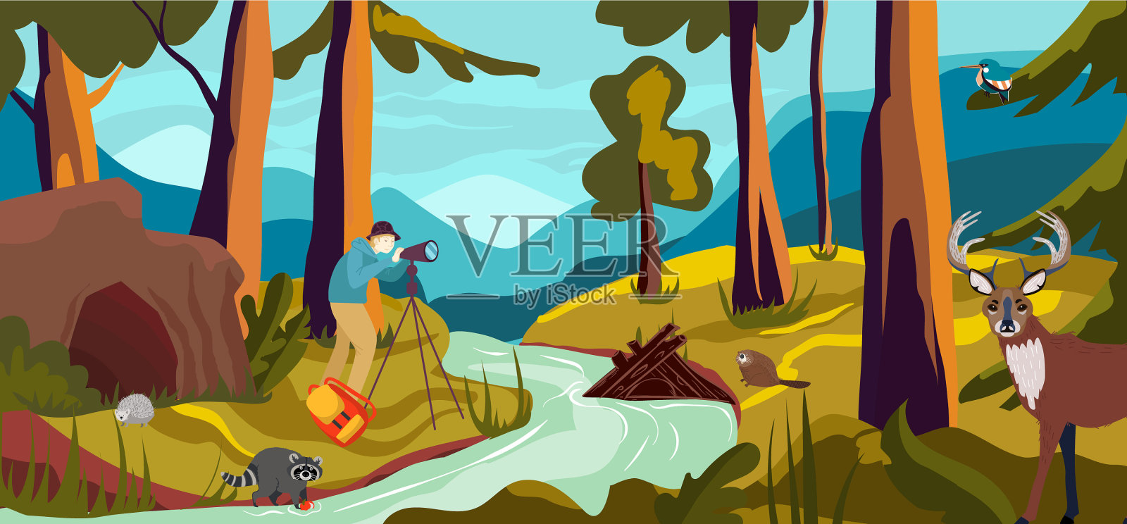 户外徒步旅行的人性格自然插画图片素材