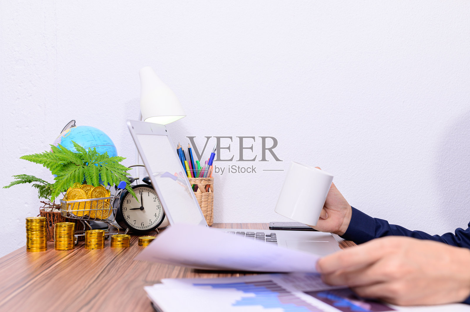 商业人士用电脑查看增长文件照片摄影图片