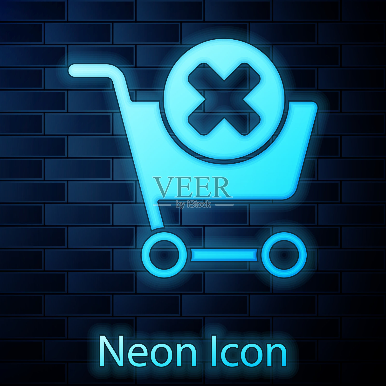 发光霓虹灯移除购物车图标孤立插画图片素材