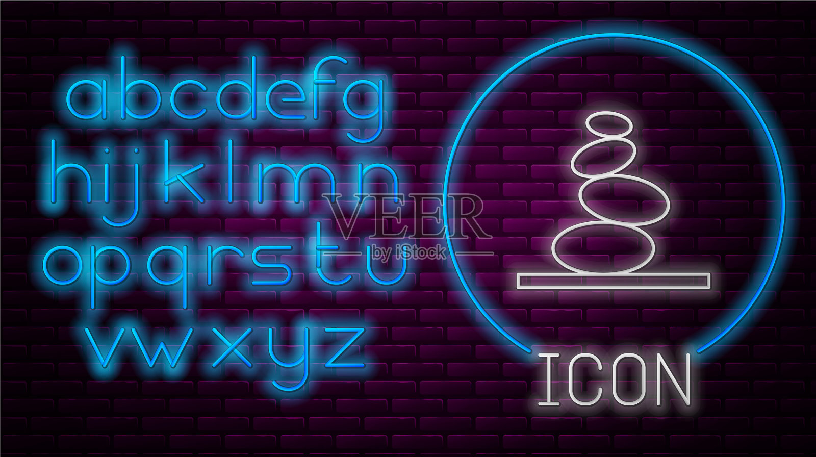 发光的霓虹灯线堆栈热石头图标孤立插画图片素材