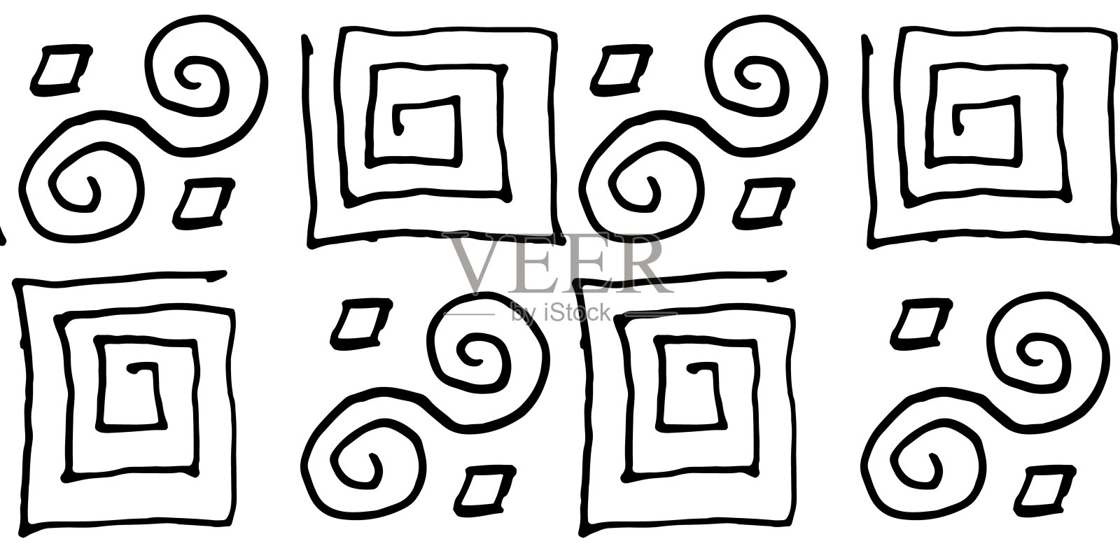 在白色背景上的几何元素无缝模式。一个黑色的轮廓图案。手绘涂鸦图案。插画图片素材