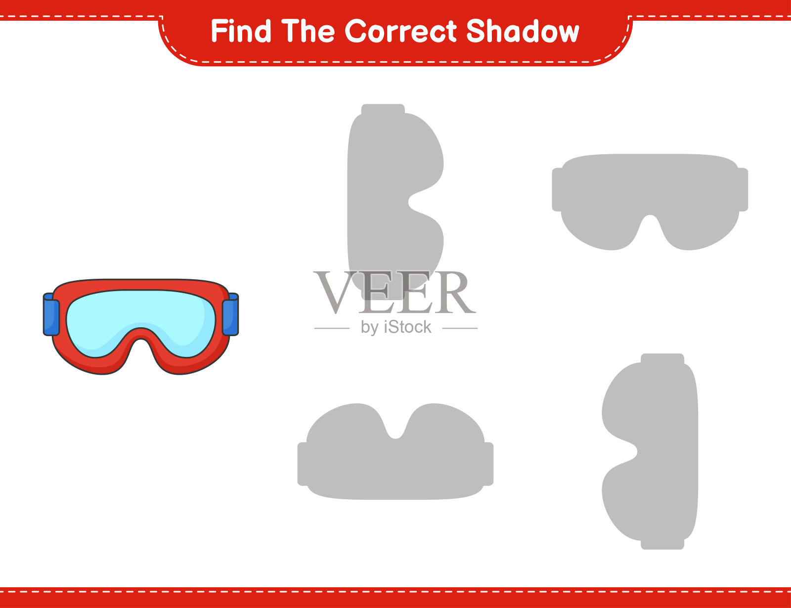 找到正确的阴影。找到并匹配正确的眼镜阴影。教育儿童游戏，可打印的工作表，矢量插图插画图片素材