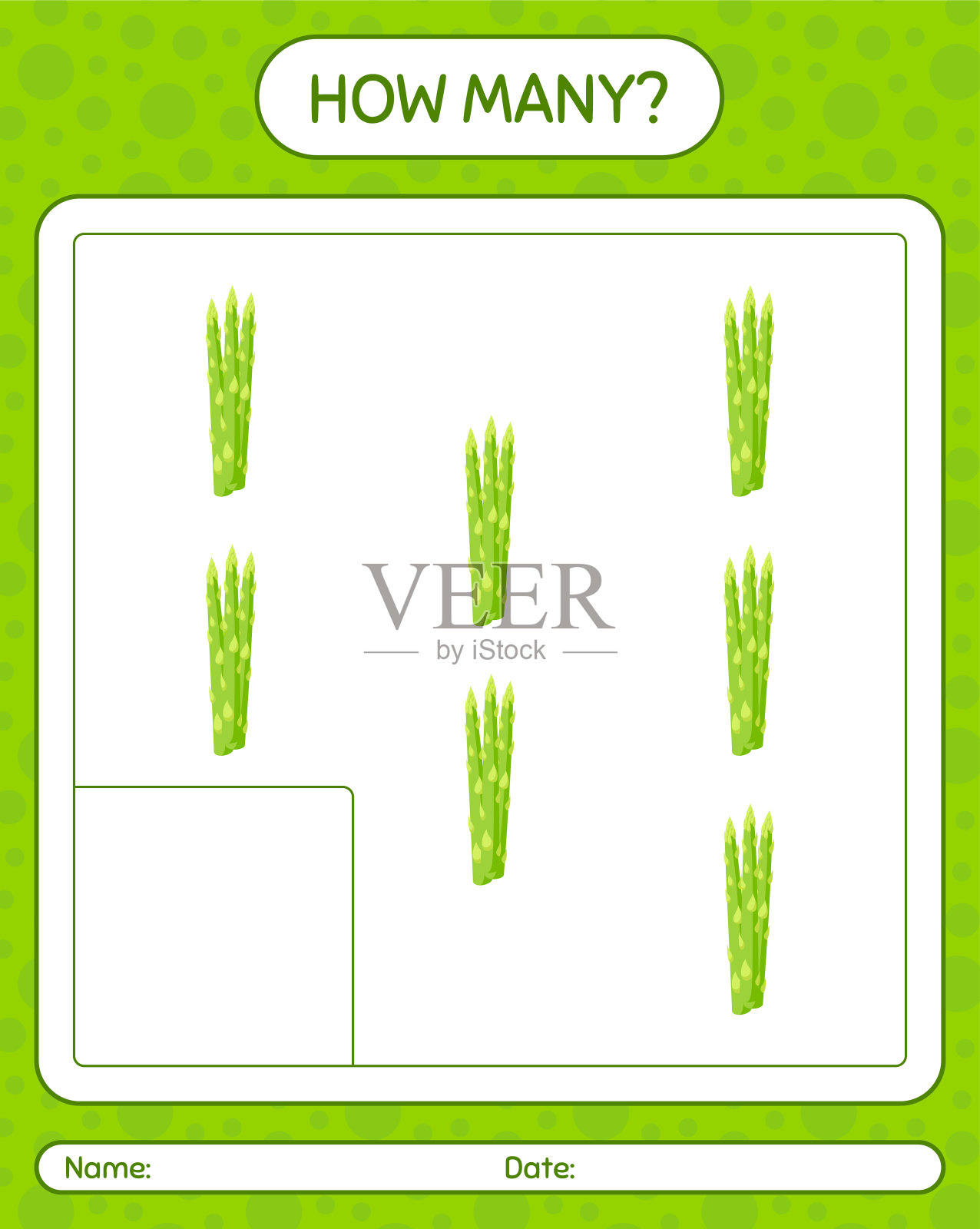 多少个芦笋游戏。学龄前儿童的工作表，儿童活动表，可打印的工作表插画图片素材