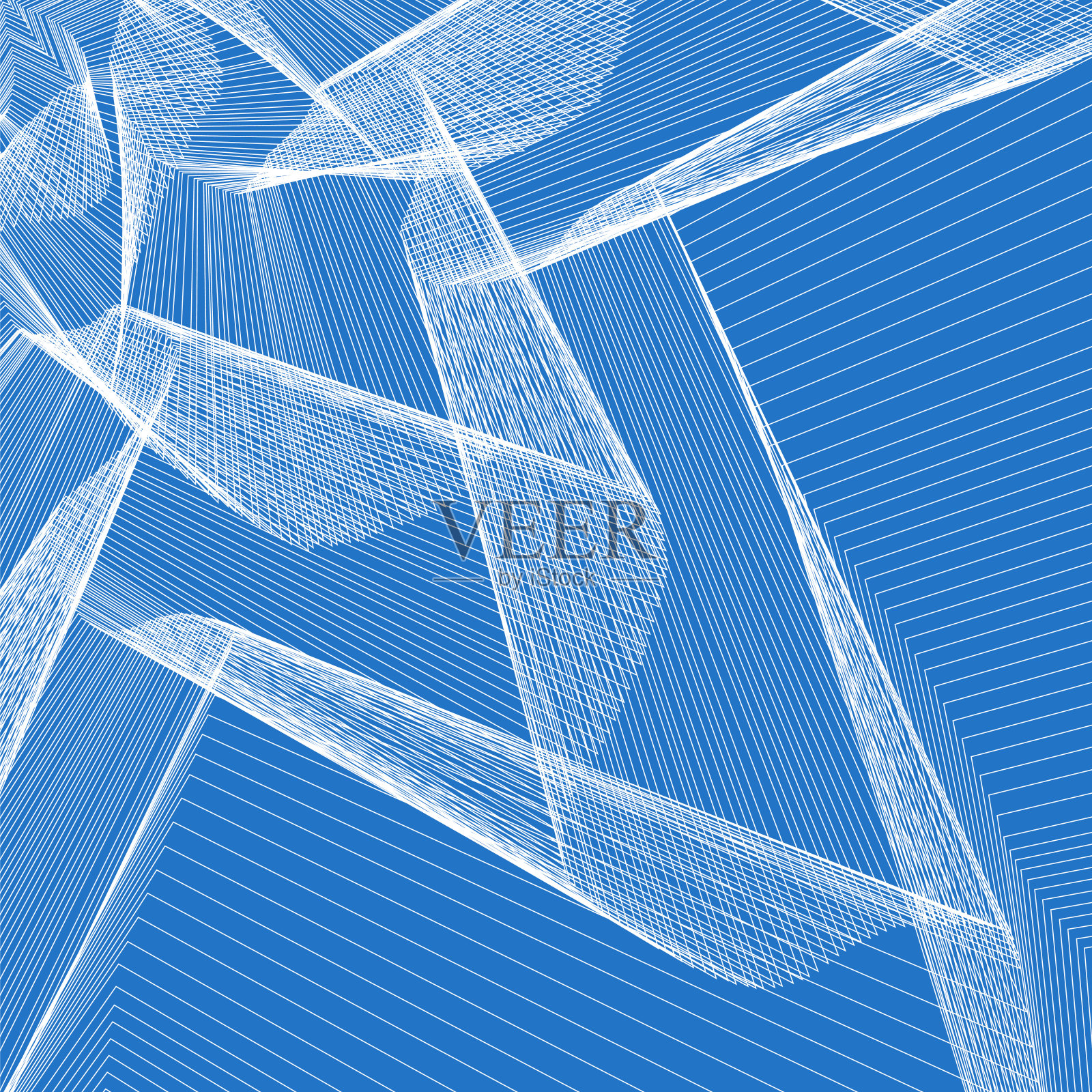蓝色背景上的抽象白线图案插画图片素材