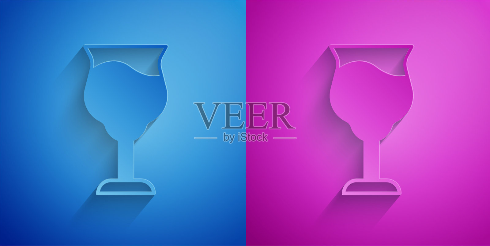 纸切割葡萄酒杯图标孤立在蓝色和插画图片素材