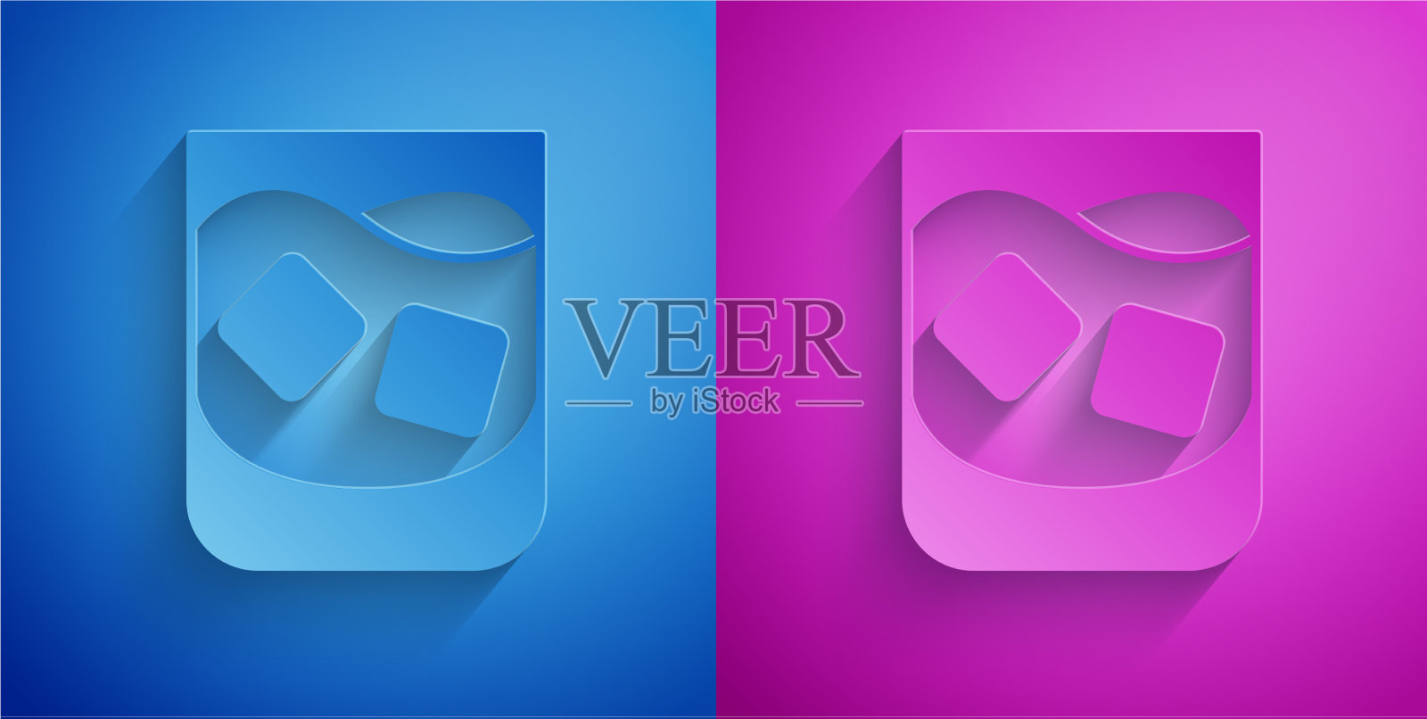 剪纸玻璃威士忌和冰块图标图标素材