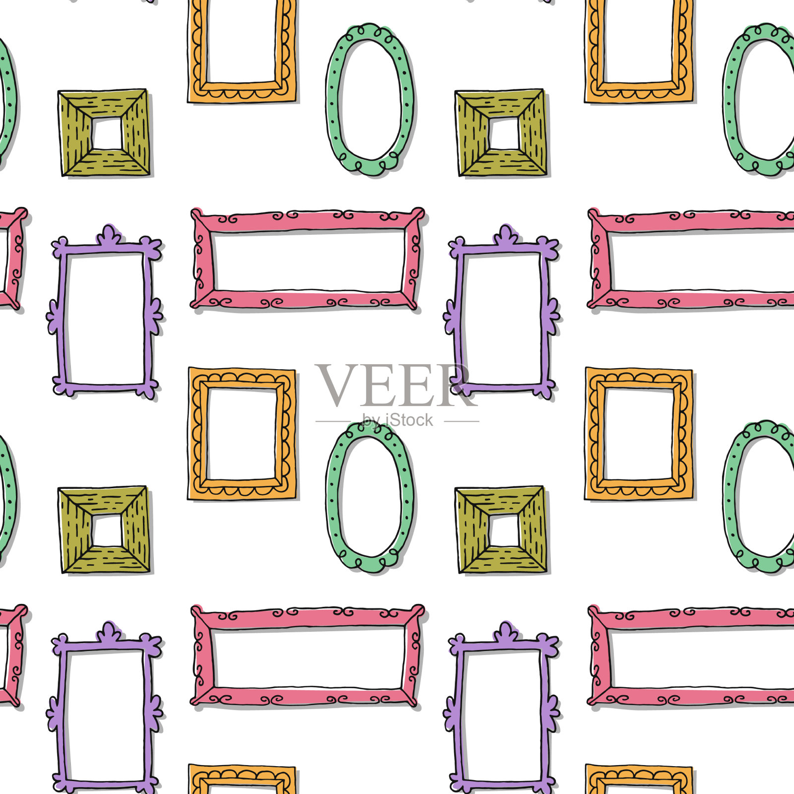 无缝模式与手绘草图框架插画图片素材