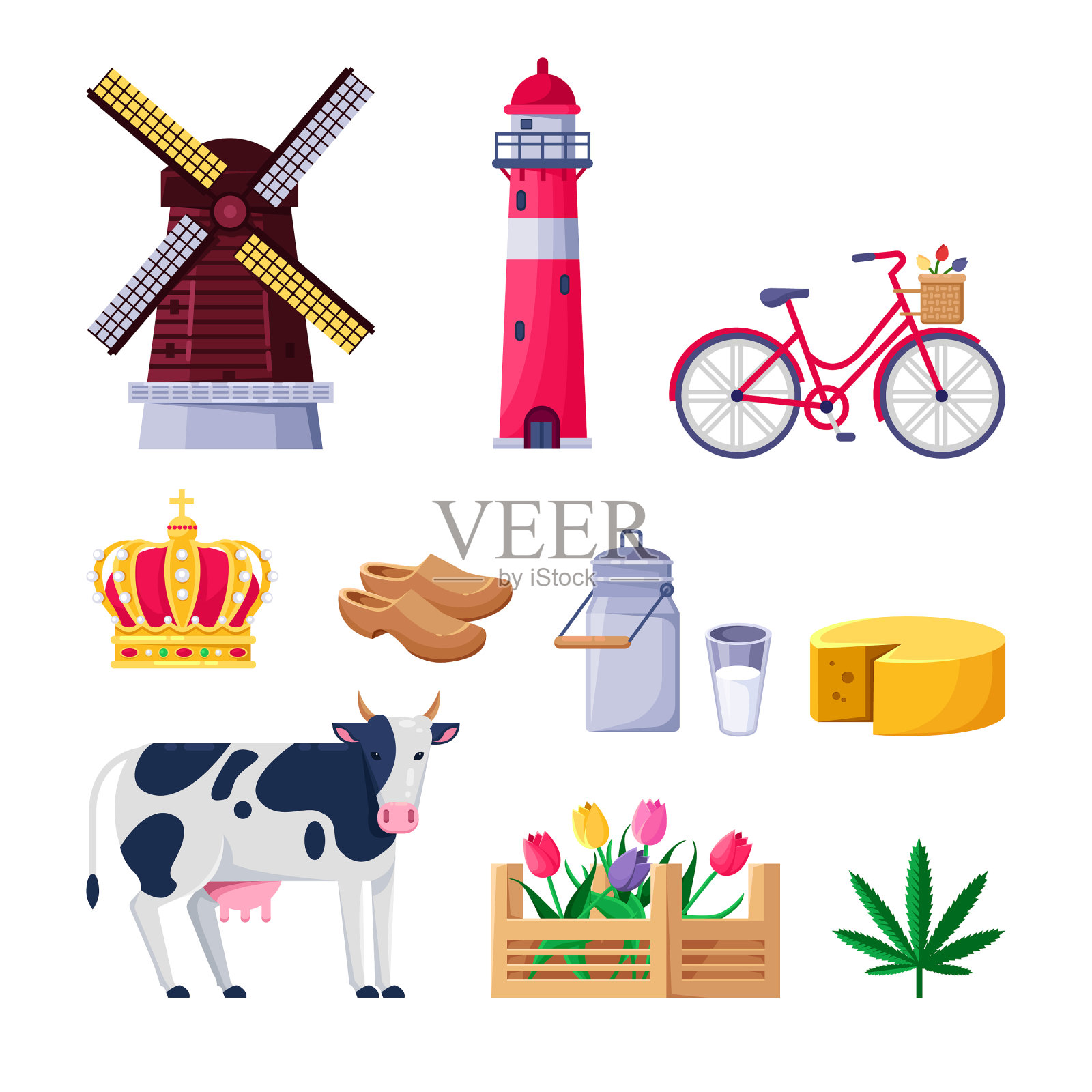 旅行到荷兰图标和设计元素插画图片素材