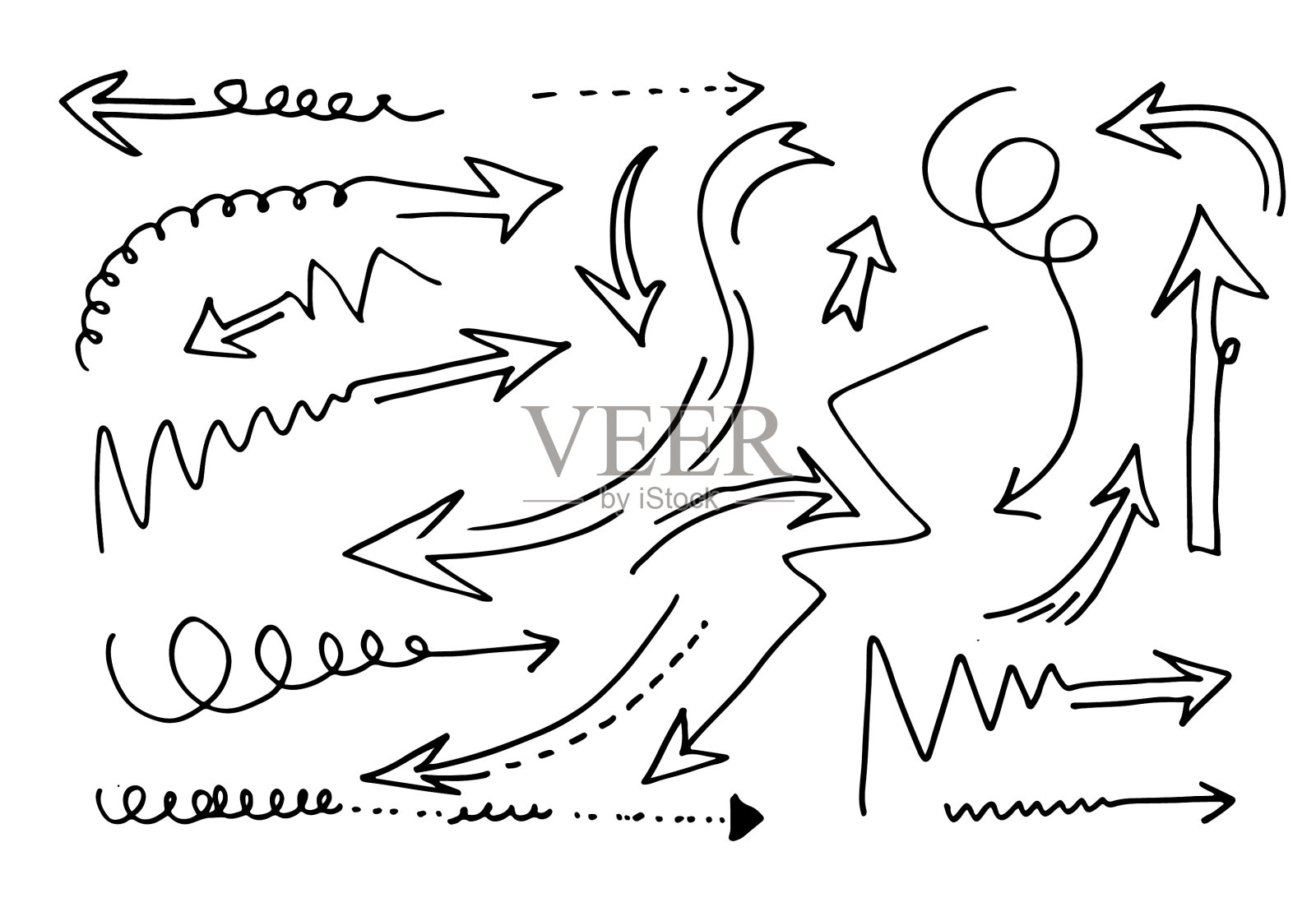 手动绘制的箭头设置在白色背景上设计元素图片
