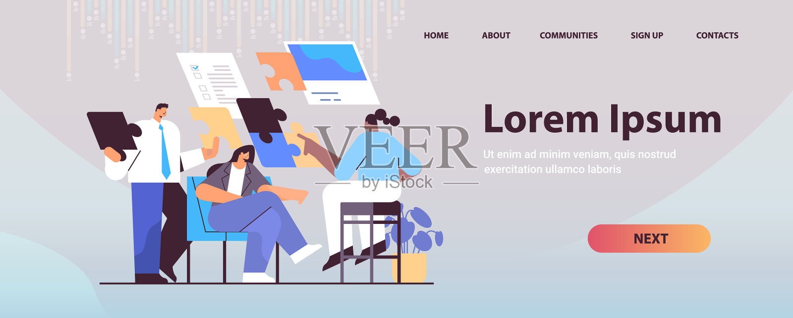 商业人士把拼图放在商业上插画图片素材