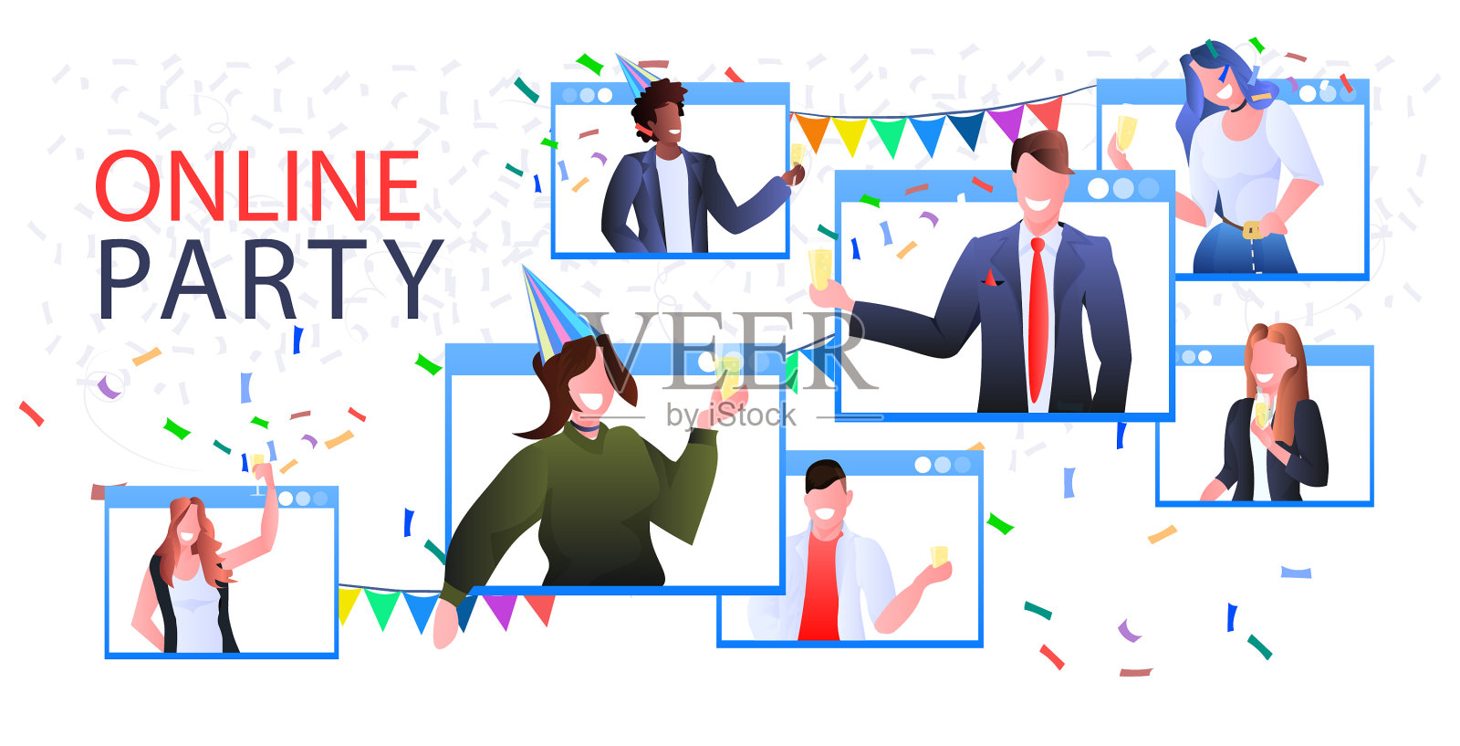 商业人士在网络浏览器Windows庆祝插画图片素材