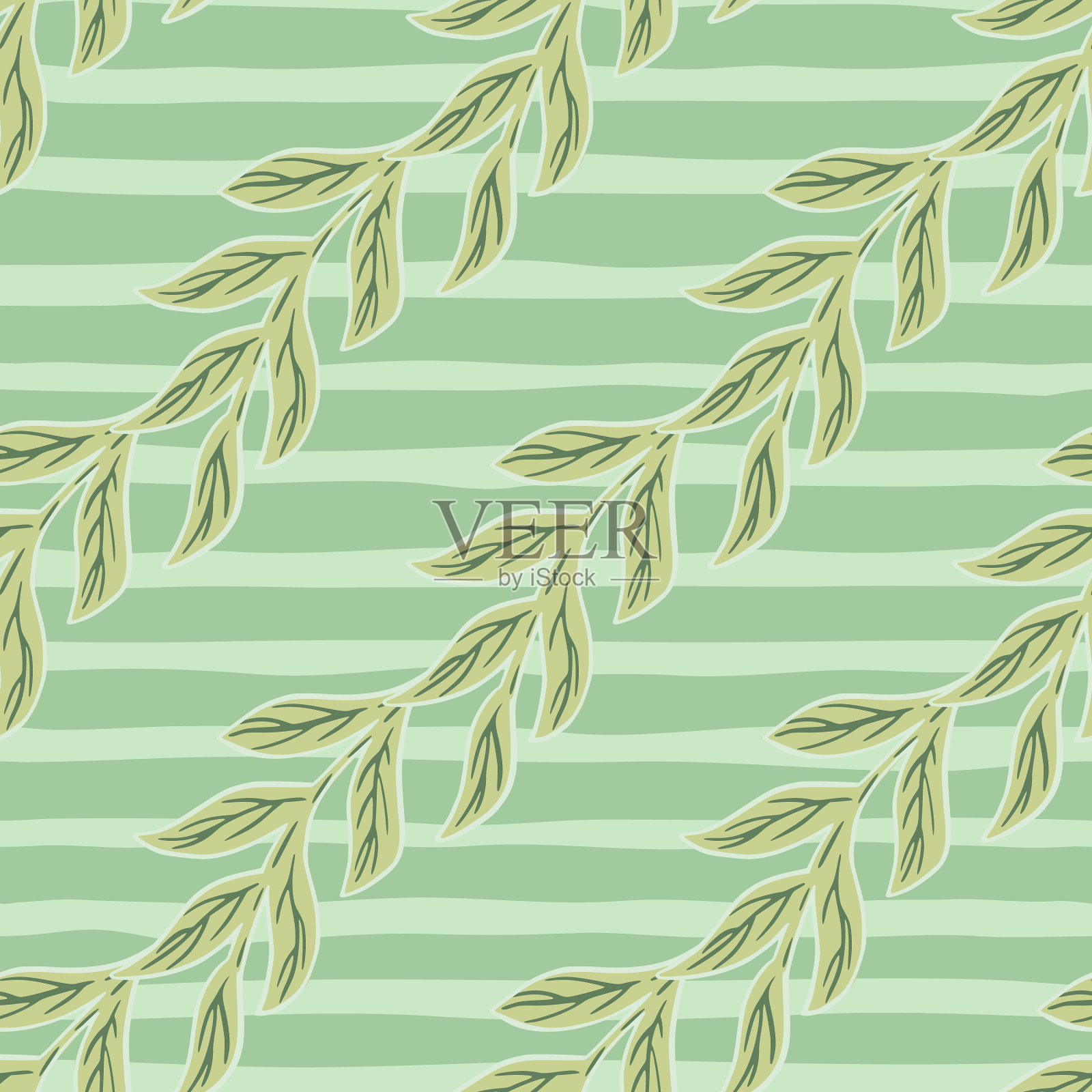 手绘无缝图案与植物的分支插画图片素材