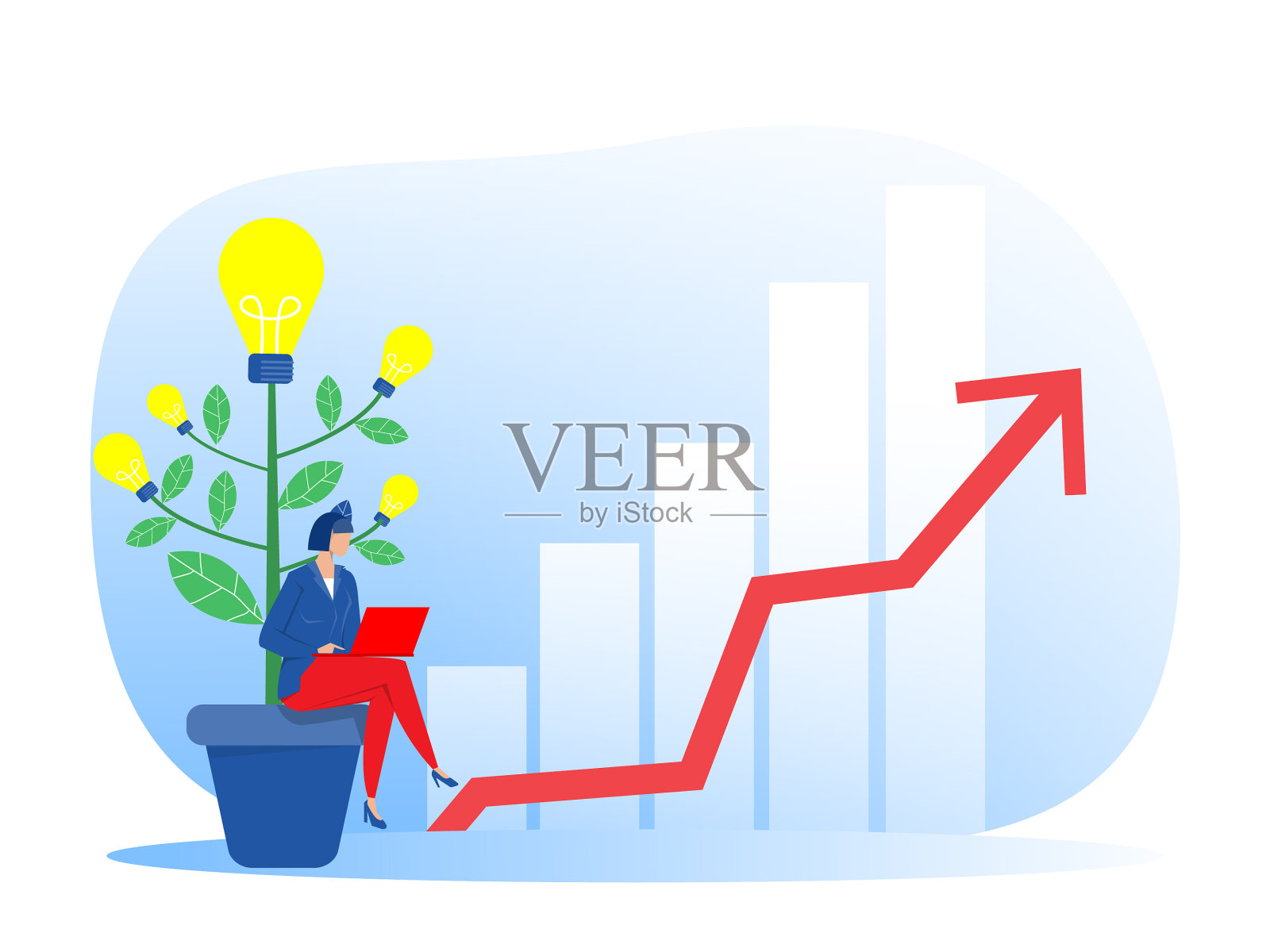 这位女商人以箭头为目标创造了一个想法设计元素图片