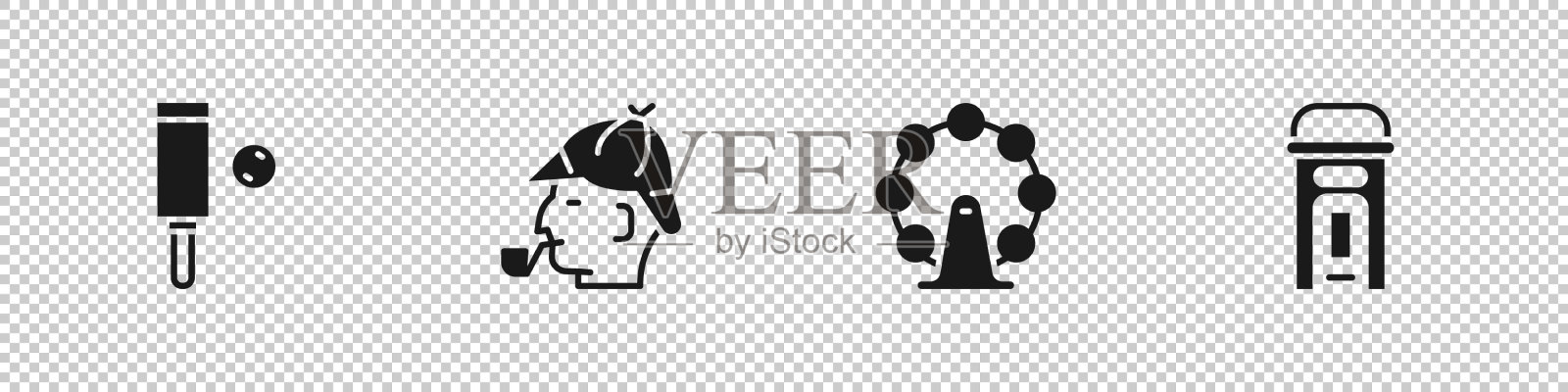 设置木板球拍和球夏洛克福尔摩斯图标素材