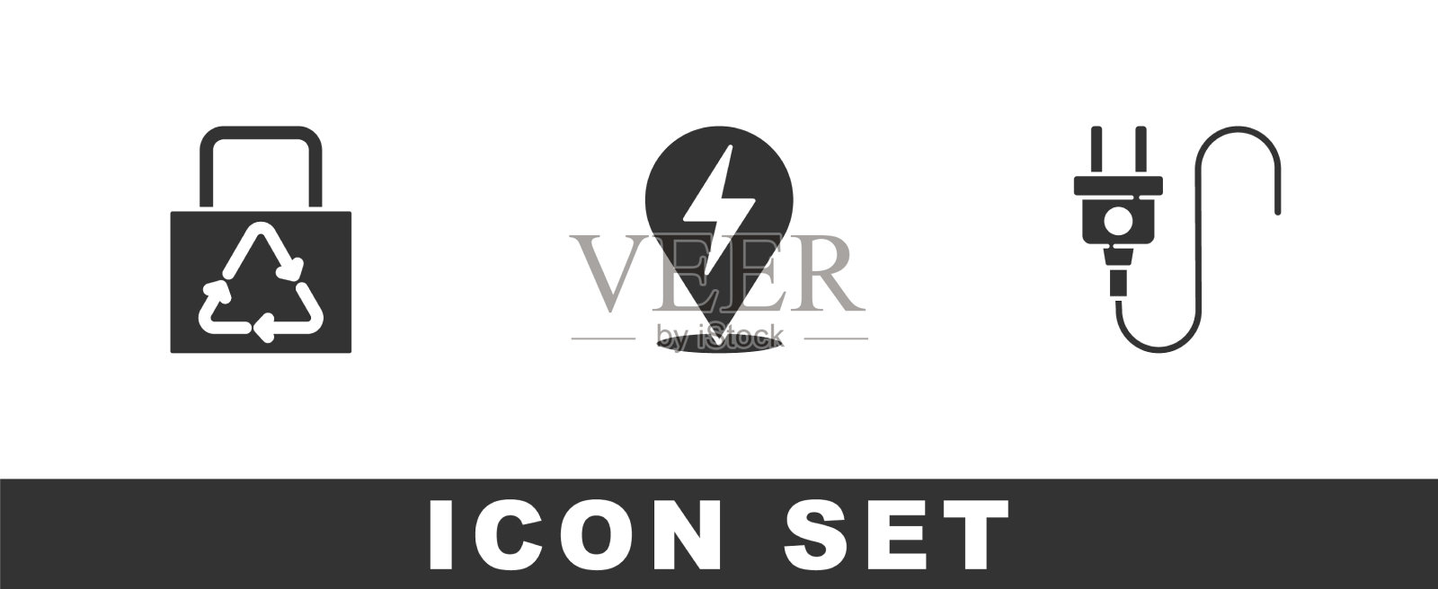 装上可循环使用的闪电和图标素材