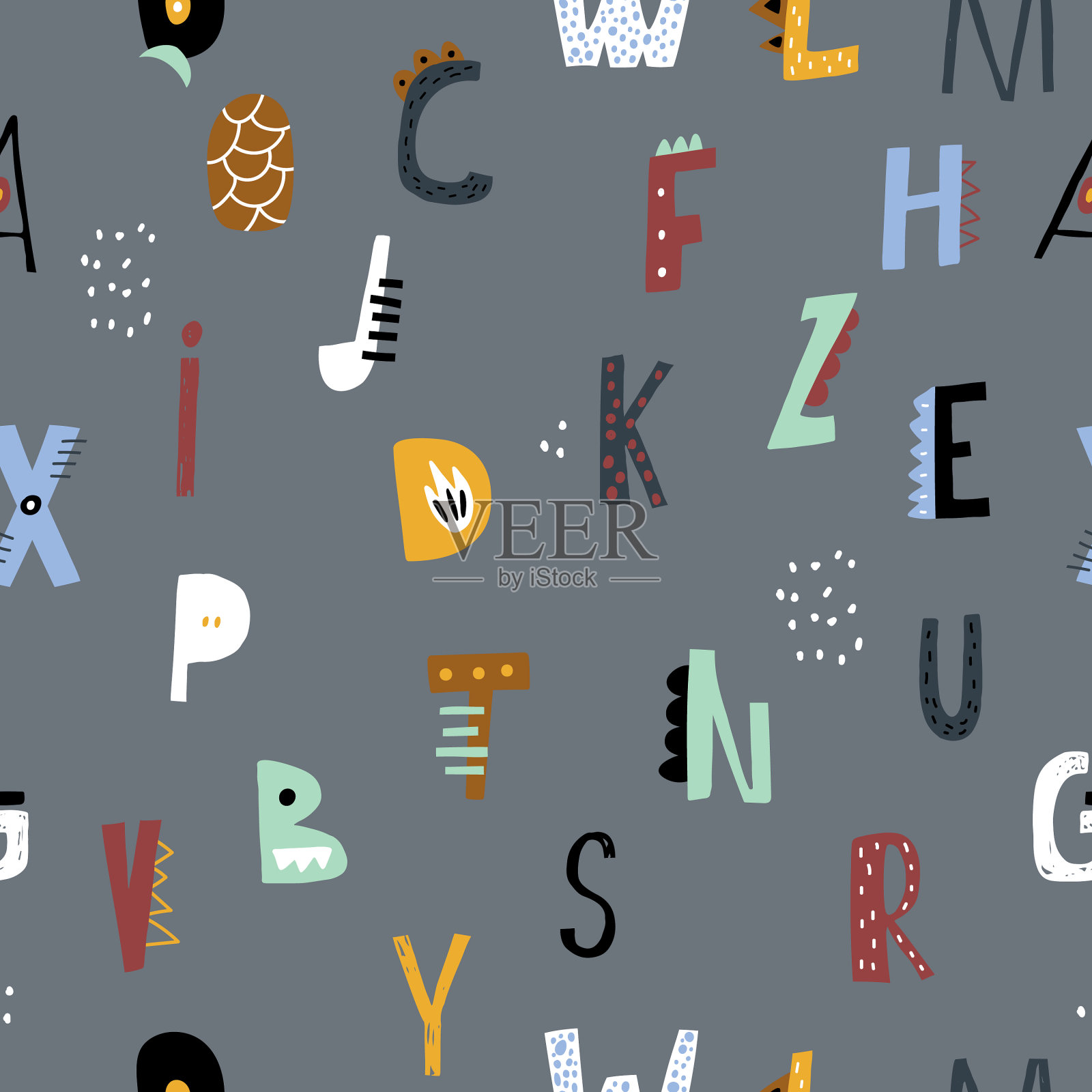 抽象恐龙ABC无缝图案可爱的恐龙插画图片素材