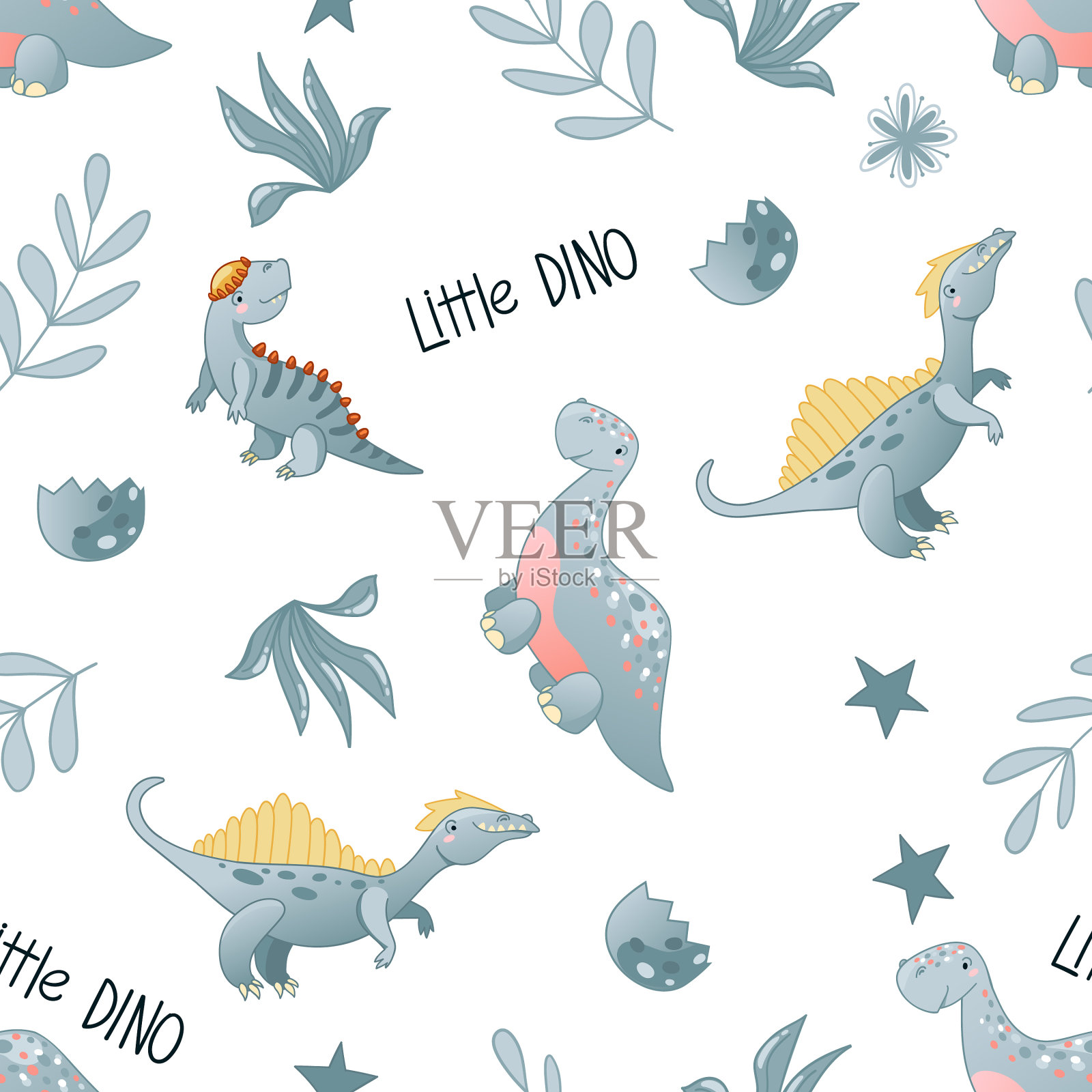 无缝可爱恐龙图案插画图片素材